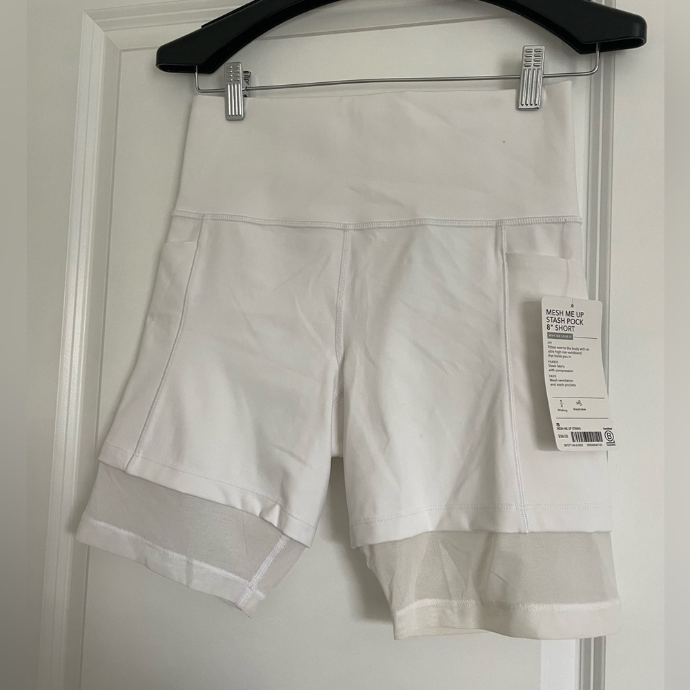 Athleta White Bike Shorts with Mesh Trim